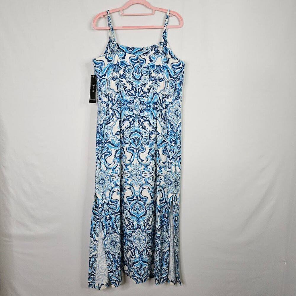 NWT MSK Linen Midi Dress size L 12-14 SPELLBOUND BLUE & WHITE FLORAL Summer Cute - Picture 9 of 12